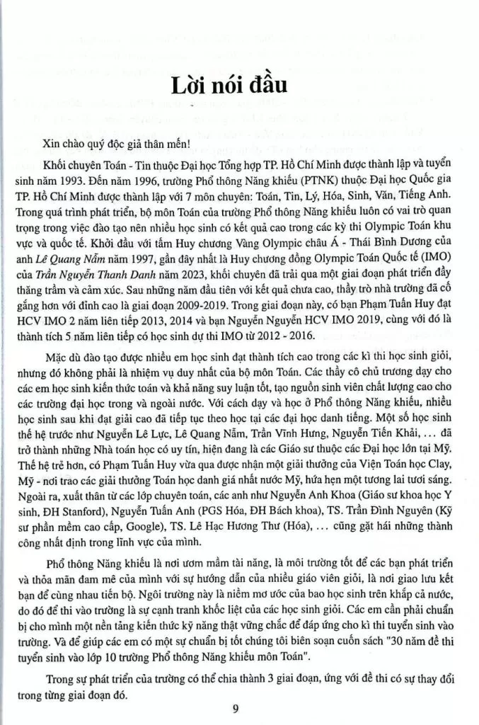 30 NĂM ĐỀ THI TUYỂN SINH VÀO LỚP 10 PHỔ THÔNG NĂNG KHIẾU MÔN TOÁN 1996 - 2025 (Dùng chung cho các bộ SGK hiện hành)